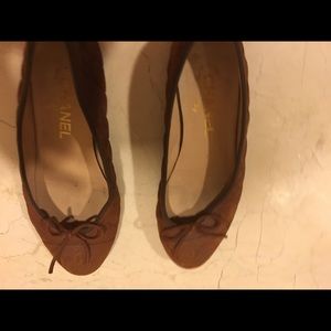 Chanel brown leather quilted ballet flats